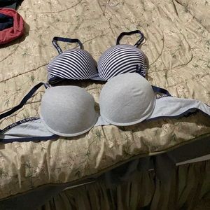 38DD striped bra and gray bra